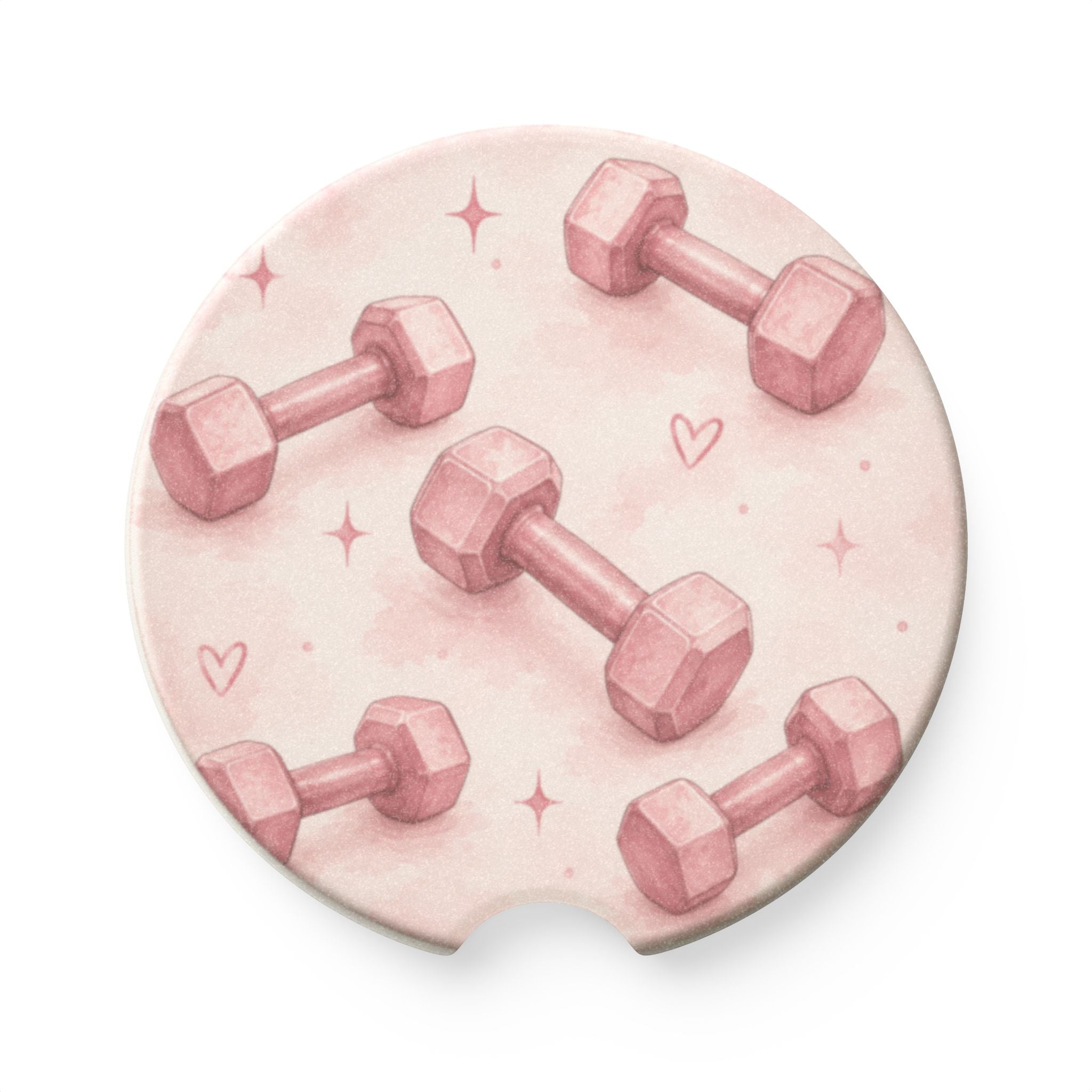 Pink Dumbbell Soapstone Car Coaster — Cute Fitness Car Cup Holder Insert