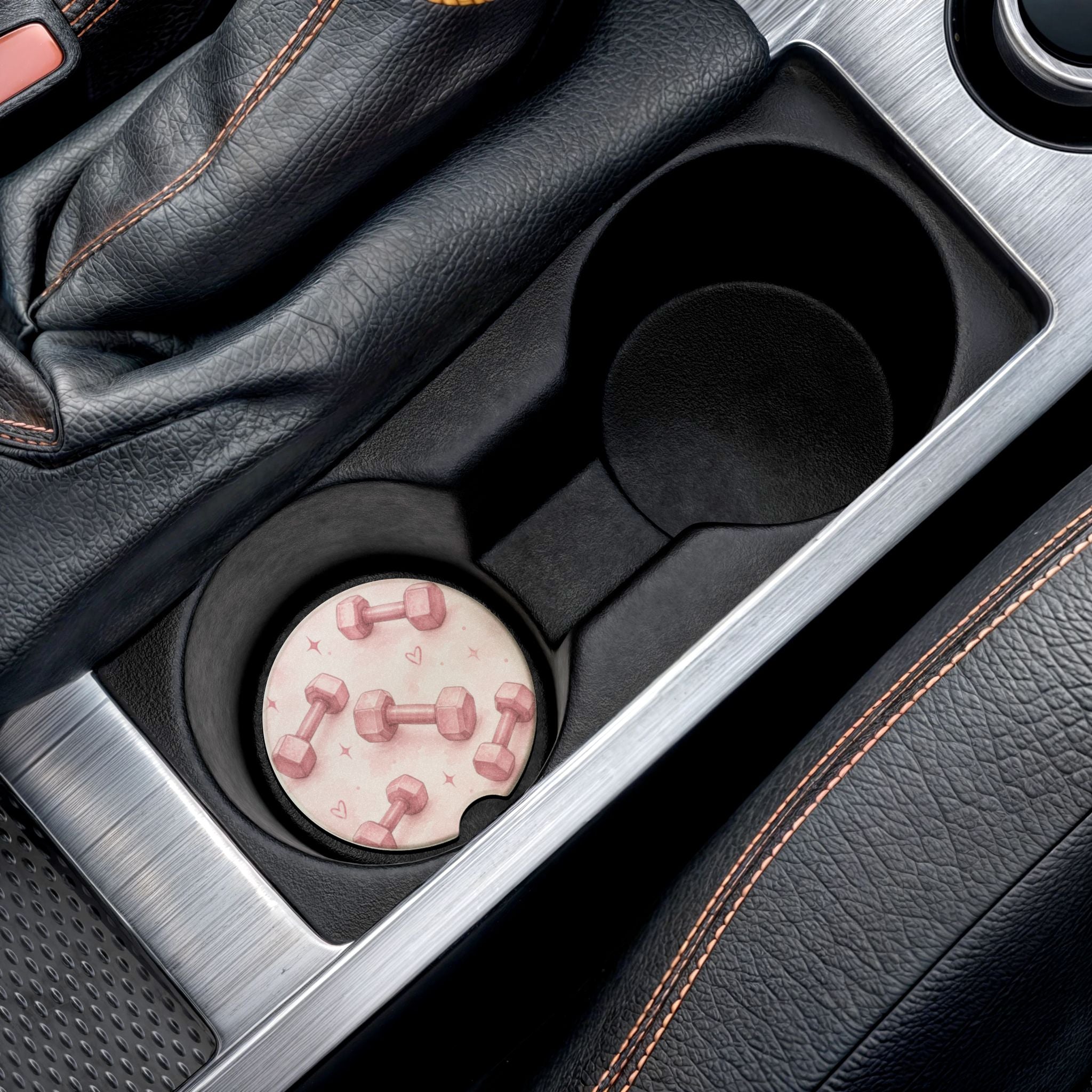 Pink Dumbbell Soapstone Car Coaster — Cute Fitness Car Cup Holder Insert