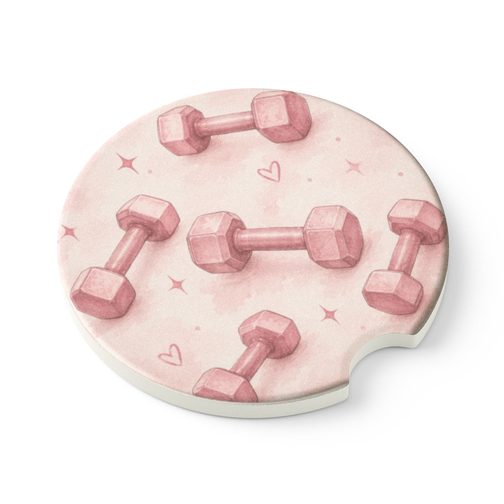 Pink Dumbbell Soapstone Car Coaster — Cute Fitness Car Cup Holder Insert
