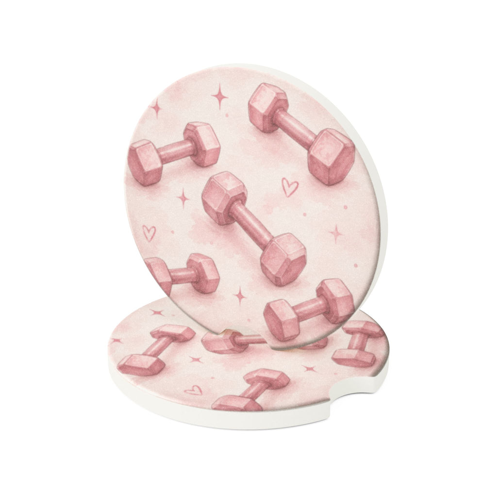 Pink Dumbbell Soapstone Car Coaster — Cute Fitness Car Cup Holder Insert