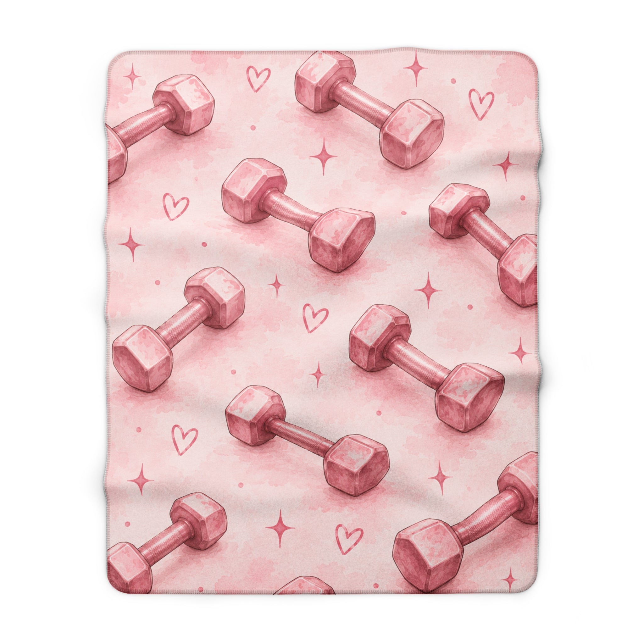 Pink Dumbbell Sherpa Blanket — Cozy Fitness Fleece Throw