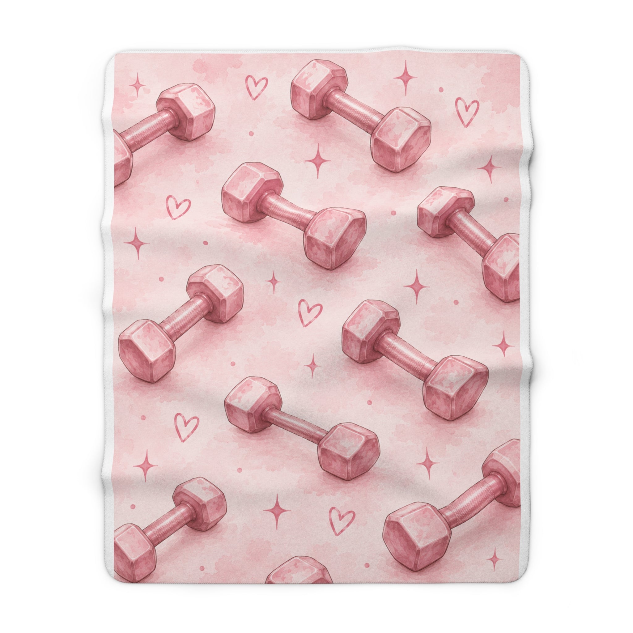 Pink Dumbbell Sherpa Blanket — Cozy Fitness Fleece Throw
