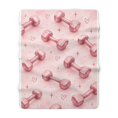 Pink Dumbbell Sherpa Blanket — Cozy Fitness Fleece Throw