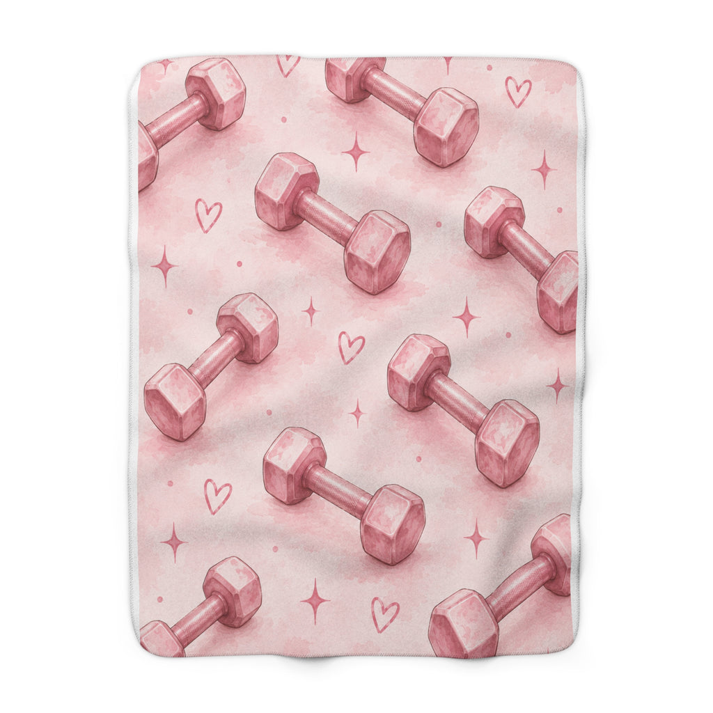 Pink Dumbbell Sherpa Blanket — Cozy Fitness Fleece Throw