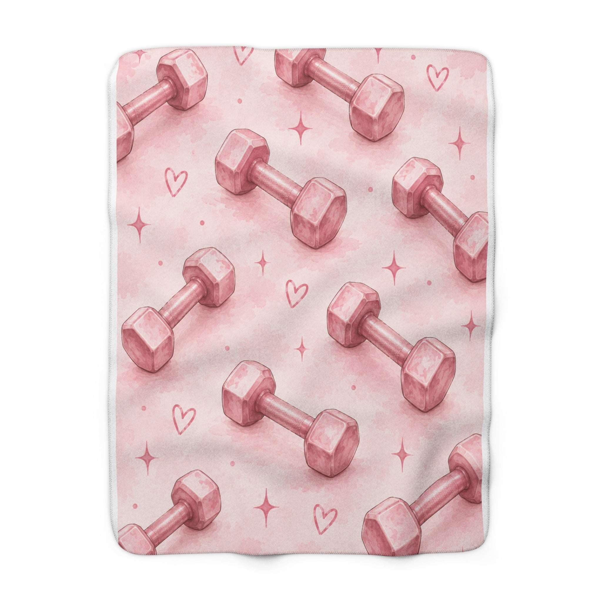 Pink Dumbbell Sherpa Blanket — Cozy Fitness Fleece Throw