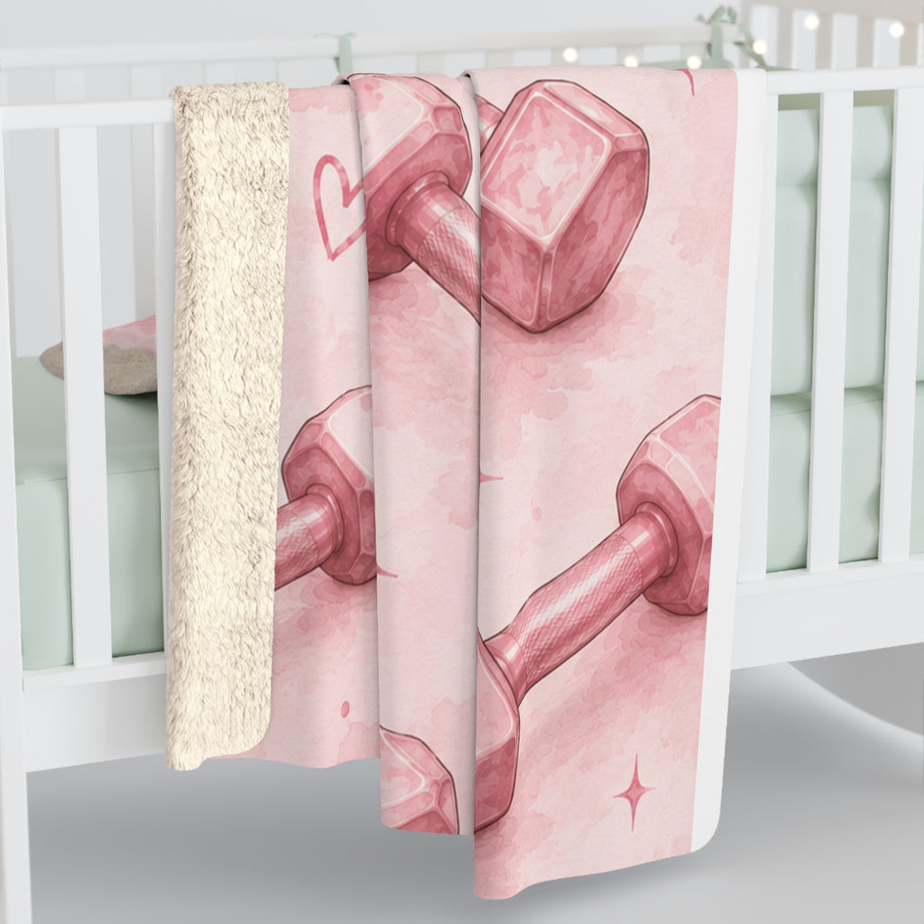 Pink Dumbbell Sherpa Blanket — Cozy Fitness Fleece Throw